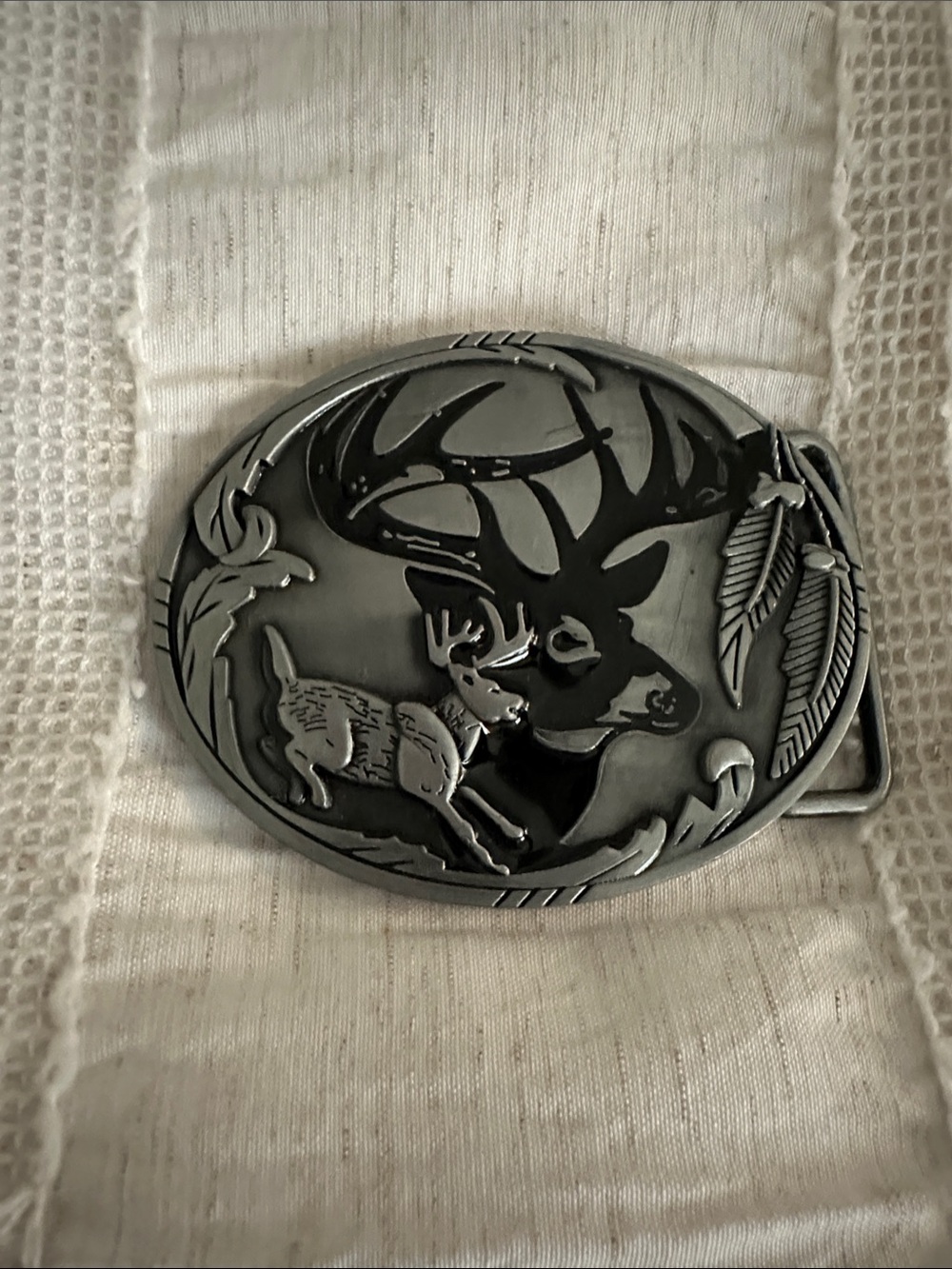 Silver-tone Buck Deer Oval Belt Buckle